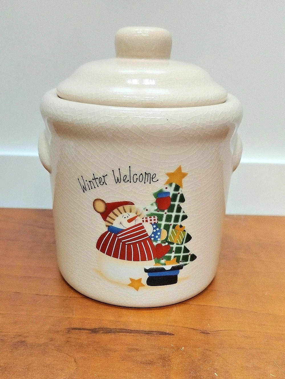 Vintage Home & Garden Party Snowman Ceramic Candle Crock